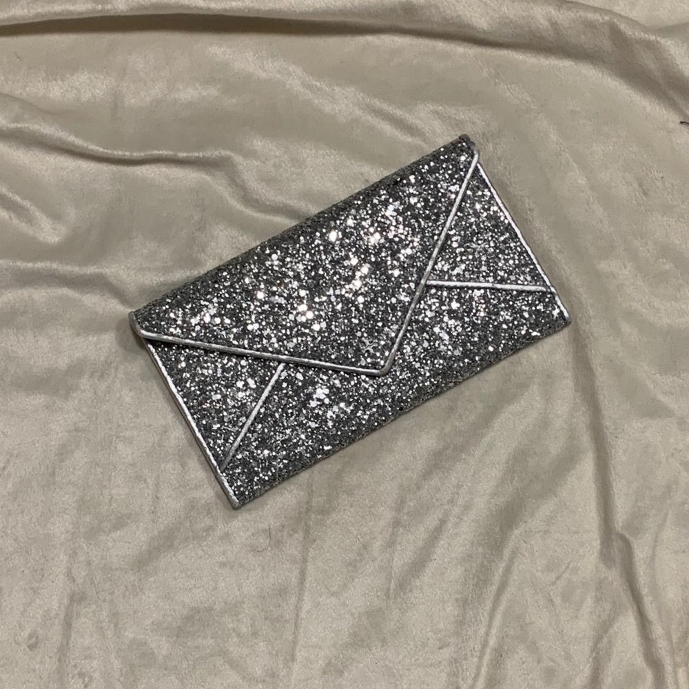 Tory Burch Silver Glitter Envelope Clutch Wallet